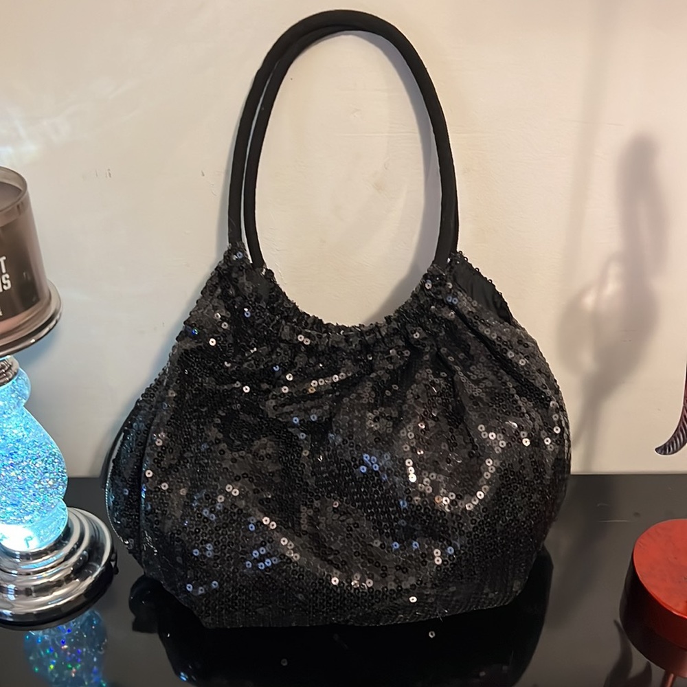 Candies black sequins bag with side zipper pocket